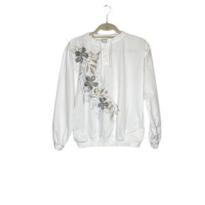 White Floral Graphic Henley Sweatshirt